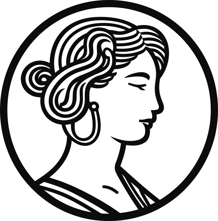 Vetor uma mulher com uma moldura redonda no meio do rosto.