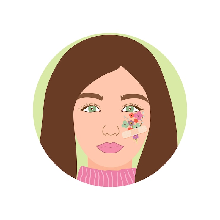 Vetor uma mulher com uma tatuagem de flor no rosto