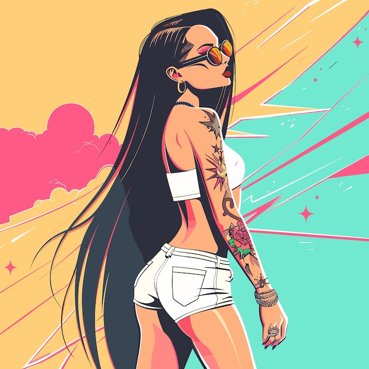 Vetor uma mulher de cabelo longo.