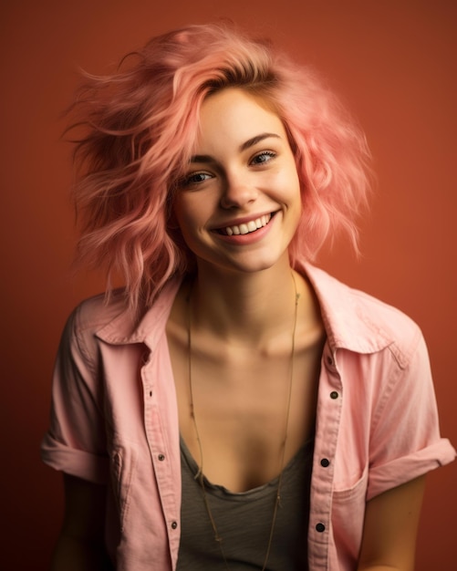 Vetor uma mulher de cabelo rosa posando para a câmera