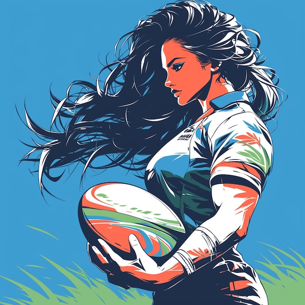 Vetor uma mulher de fiji está jogando rugby