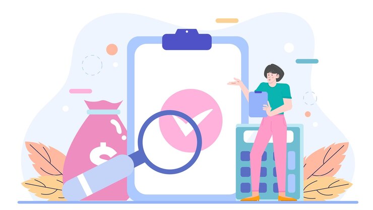 Vetor uma mulher de negócios está fazendo planejamento de orçamento e rastreamento de despesas
