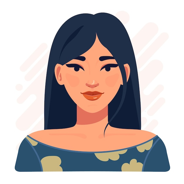 Uma mulher de pele castanha com cabelos longos em um vestido Ilustração de desenho animado de retrato