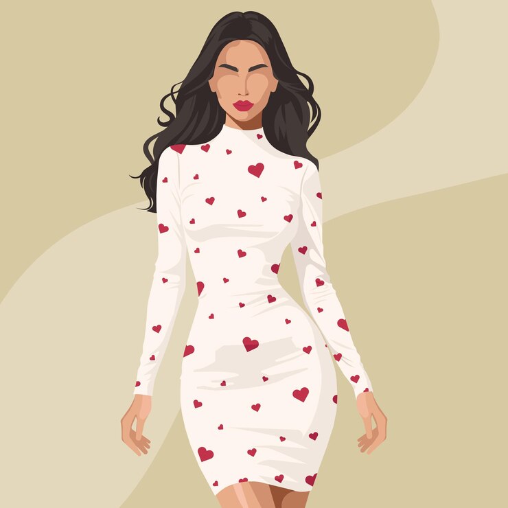 Vetor uma mulher de vestido branco com corações