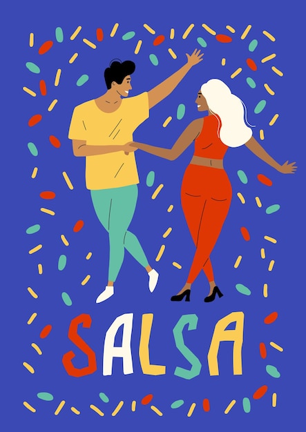Uma mulher e um homem dançam salsa em um festival Um casal dançando danças latinas Os amantes sorriem e se movem