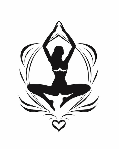 Vetor uma mulher em uma pose de ioga com um coração nas costas.