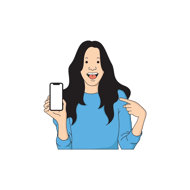uma mulher está mostrando seu celular enquanto ri