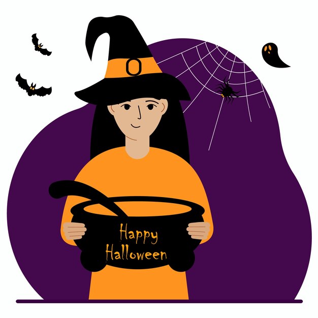 Uma mulher fantasiada para a celebração do halloween Cartaz para a celebração do feliz dia das bruxas