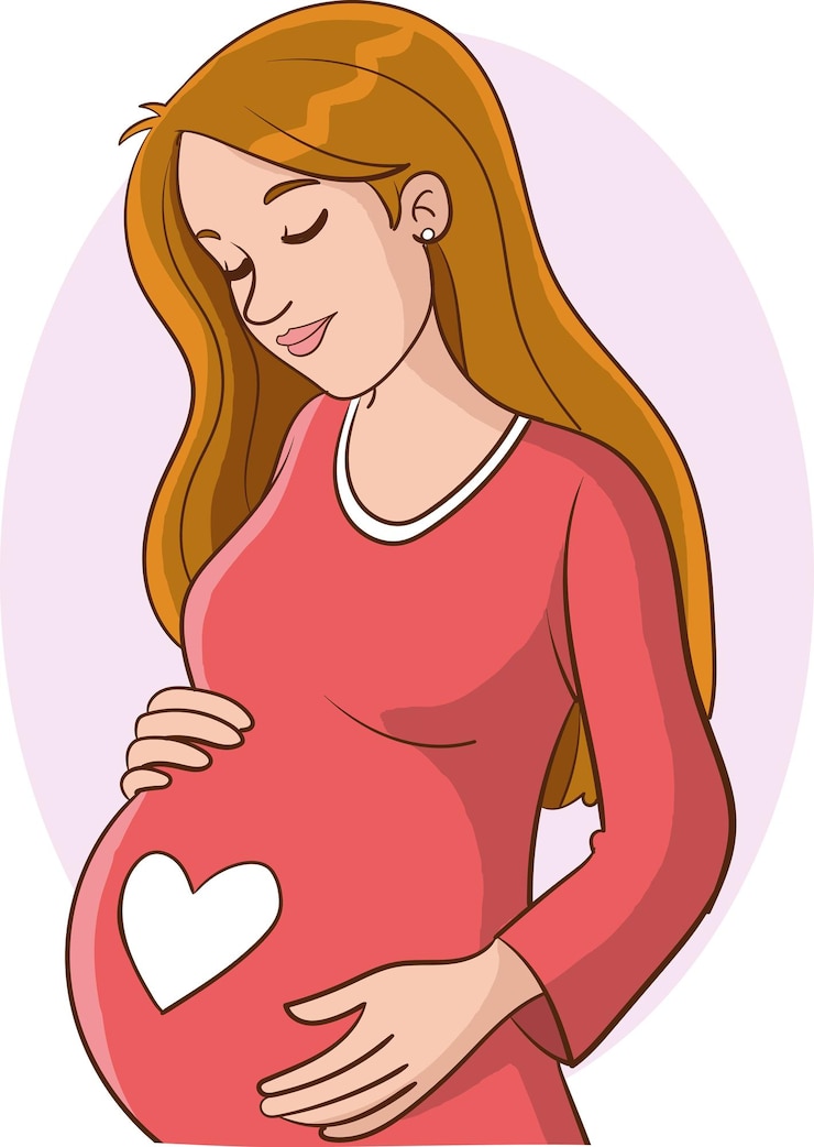 Vetor uma mulher grávida com um coração na barriga