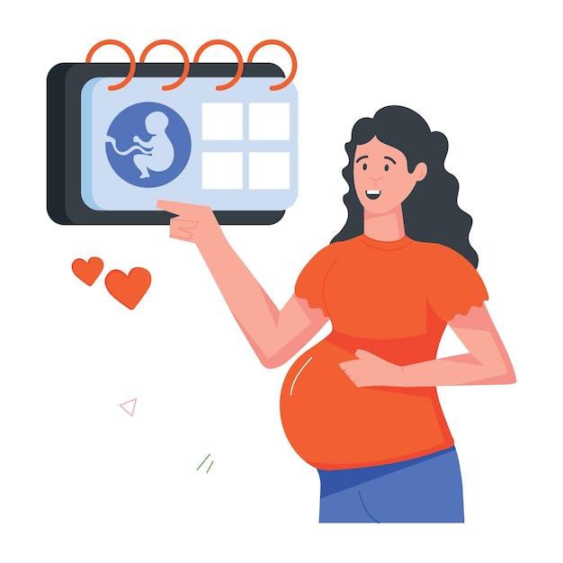 Vetor uma mulher grávida segura um calendário que diz grávida