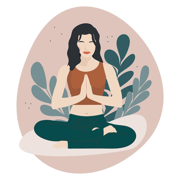 Vetor uma mulher meditando em uma pose de ioga