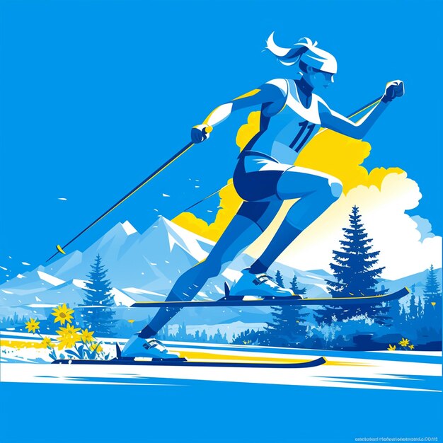 Vetor uma mulher norueguesa está esquiando cross-country