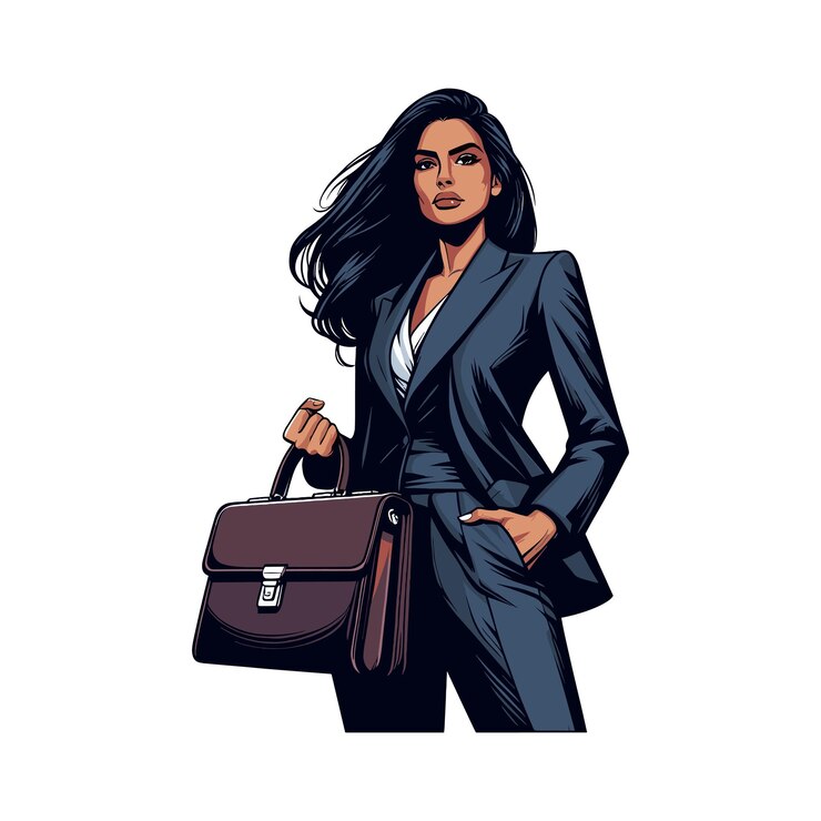 Vetor uma mulher poderosa de fato de negócios e segurando uma maleta