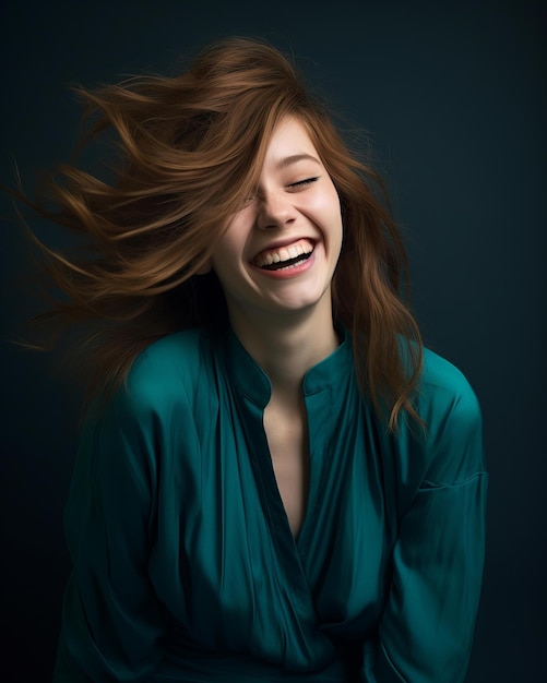 Vetor uma mulher rindo com o cabelo ao vento