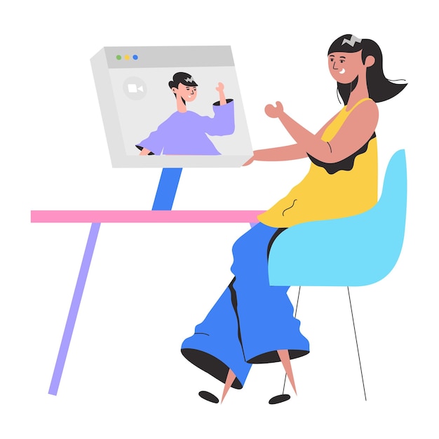 Uma mulher sentada em uma mesa com uma tela de computador que diz 'sou freelancer'