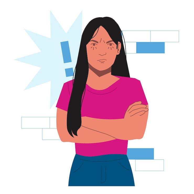 Vetor uma mulher sente raiva em ilustração plana