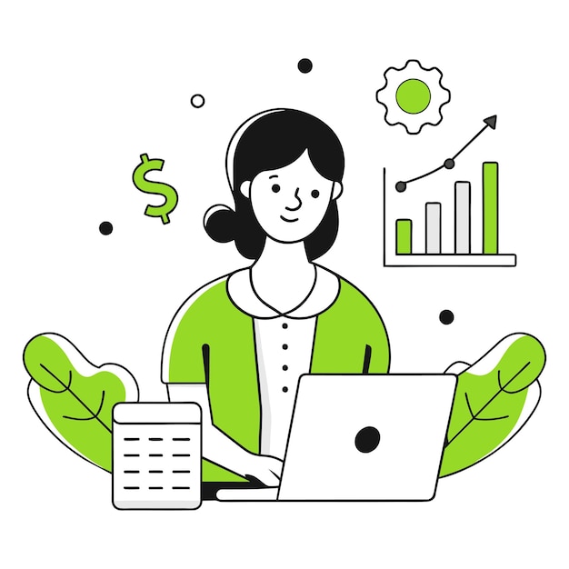 uma mulher trabalhando em sua ilustração de negócios de computador
