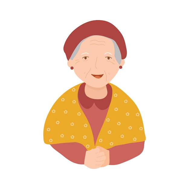 uma mulher velha com um suéter amarelo e um sueter amarelo