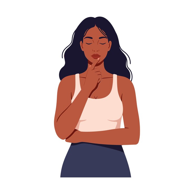 Uma mulher vestindo um vestido azul tradicional e um chapéu de borda larga está confiantemente exibindo sua herança cultural em uma ilustração vetorial mínima
