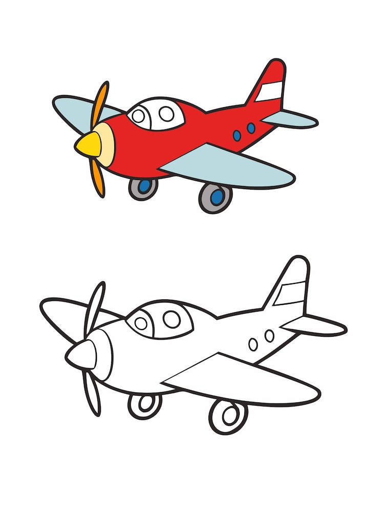 Vetor uma página de colorir de aviões divertida e envolvente para crianças com um design de cores fáceis e brincalhão