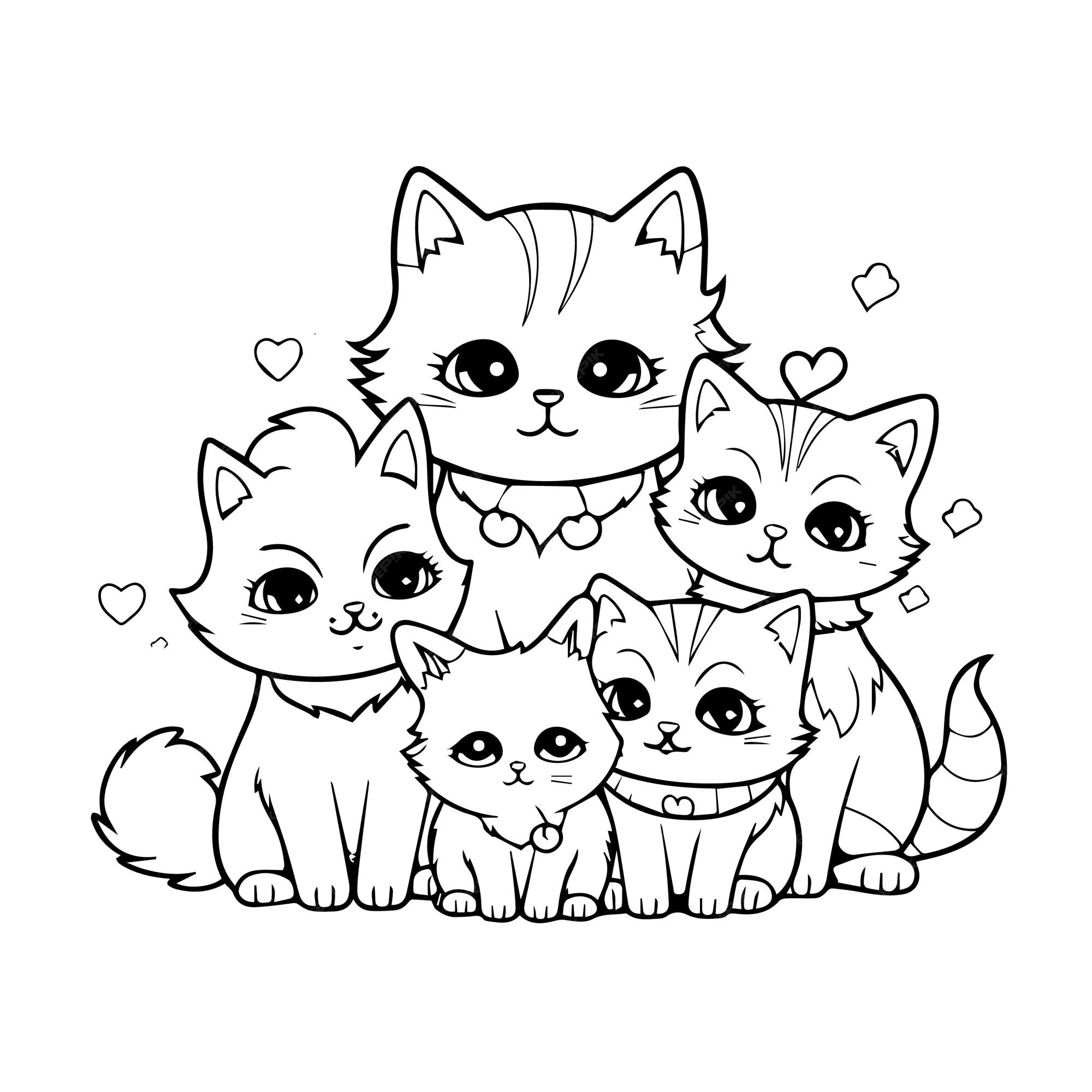 família de gatos dos desenhos animados com página do livro de