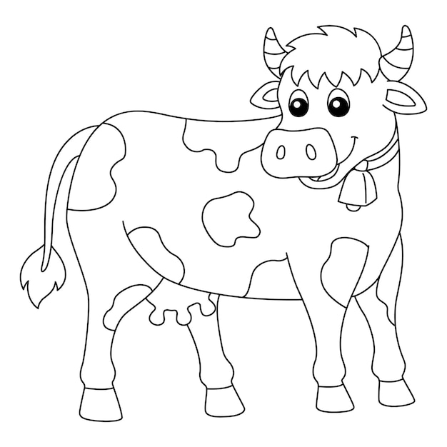 Uma página para colorir fofa e engraçada de um animal de fazenda de vacas. fornece horas de diversão de colorir para as crianças. para colorir, esta página é muito fácil. adequado para crianças pequenas e crianças.