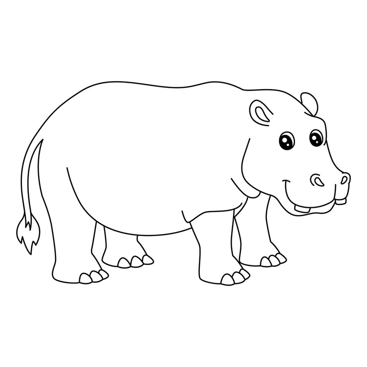 Vetor uma página para colorir fofa e engraçada de um hipopótamo. fornece horas de diversão de colorir para as crianças. para colorir, esta página é muito fácil. adequado para crianças pequenas e crianças.