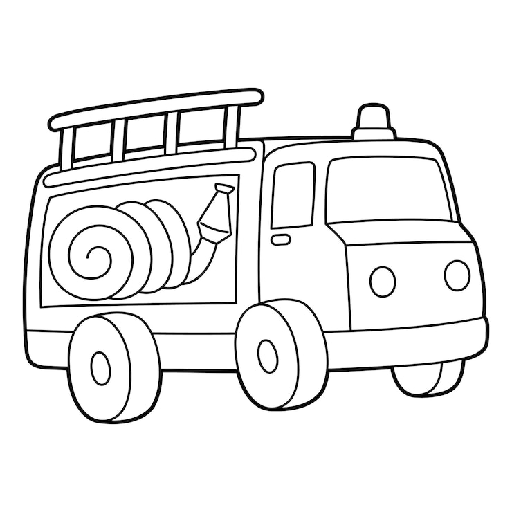 Vetor uma página para colorir fofa e engraçada de um veículo de caminhão de bombeiros. fornece horas de diversão de colorir para as crianças. para colorir, esta página é muito fácil. adequado para crianças pequenas e crianças.