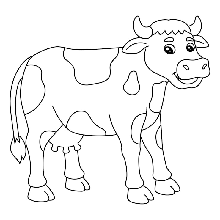 Vetor uma página para colorir fofa e engraçada de uma vaca. fornece horas de diversão de colorir para as crianças. para colorir, esta página é muito fácil. adequado para crianças pequenas e crianças.