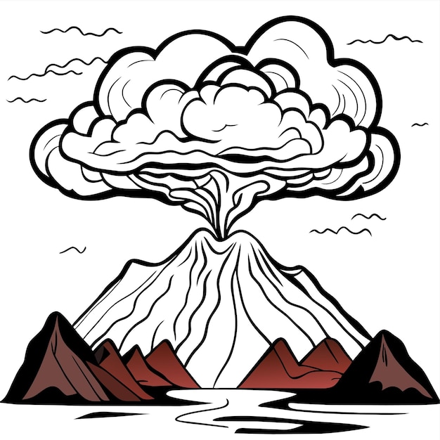 Vetor uma paisagem de relâmpagos em erupção do vulcão mauna loa, no havaí, com fumaça e um céu nebuloso