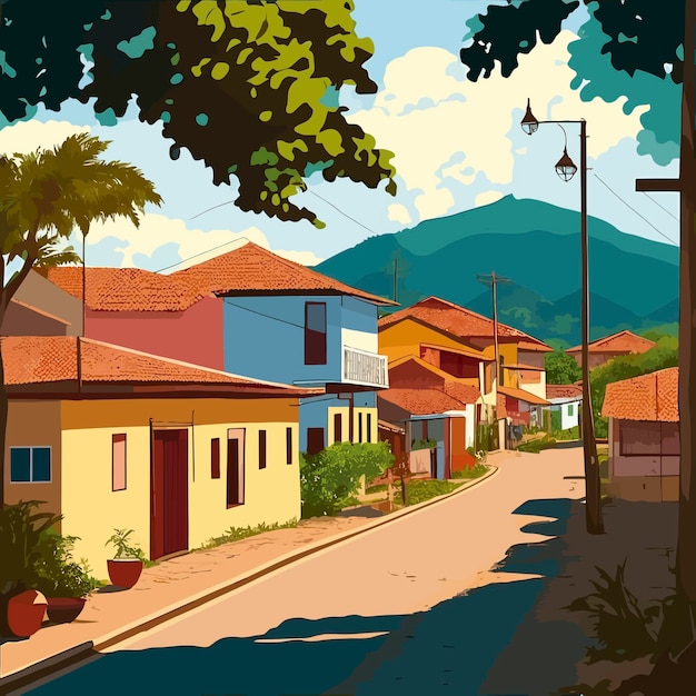 Vetor uma pequena ilustração de uma cidade rural brasileira