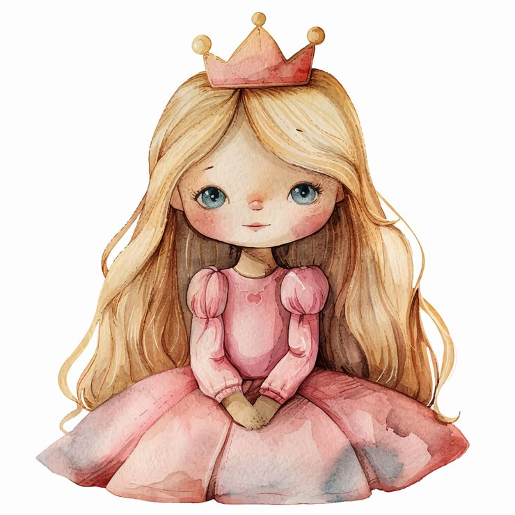 Vetor uma pequena princesa em aquarela ao estilo de desenho animado