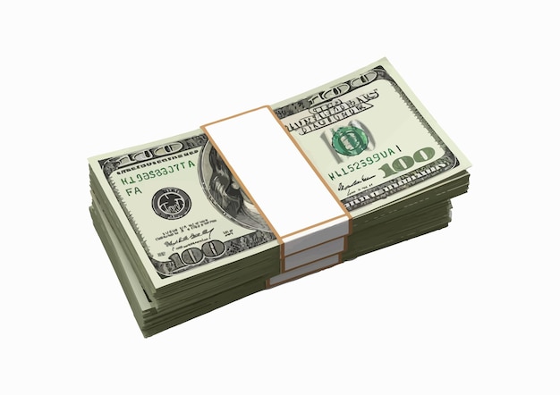 Uma pilha de notas de dólar com um fundo branco