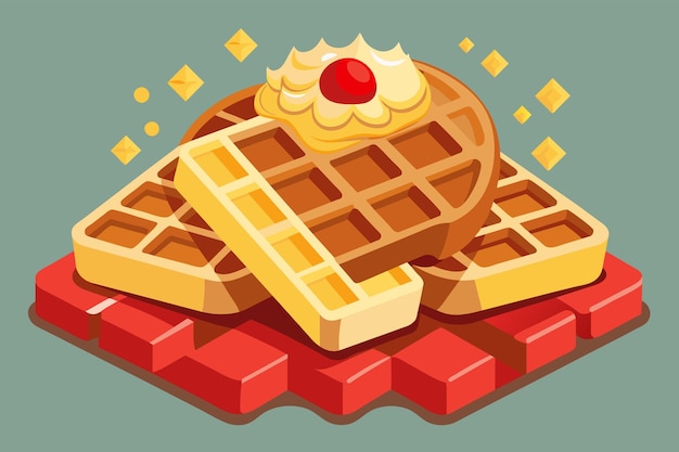 Vetor uma pilha de waffles com uma moeda de ouro no topo uma pilha de waffles coberta com uma única moeda de ouro