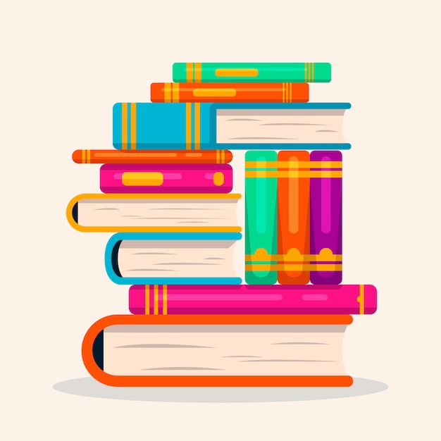 Uma pilha plana de livros desenhada à mão