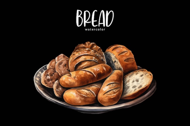 Uma pintura a aquarela de pão em um prato