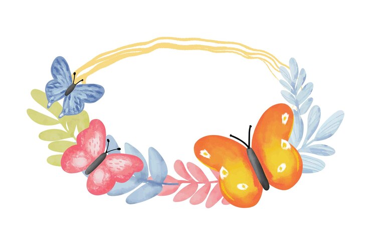 Vetor uma pintura de borboletas com uma moldura floral