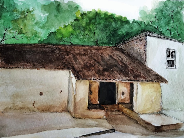 Uma pintura de fundo de paisagem em aquarela de natureza em papel