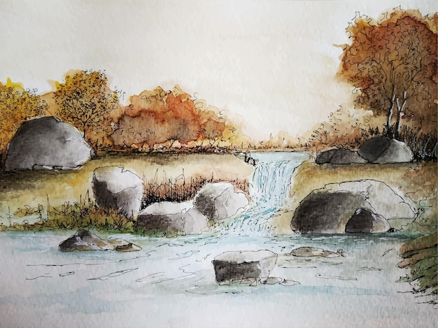 Uma pintura de fundo de paisagem em aquarela de natureza em papel