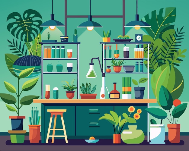 uma pintura de plantas e plantas em uma sala verde