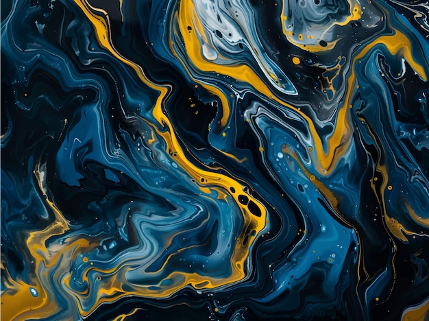 uma pintura de um líquido azul e amarelo com as palavras b sobre ele
