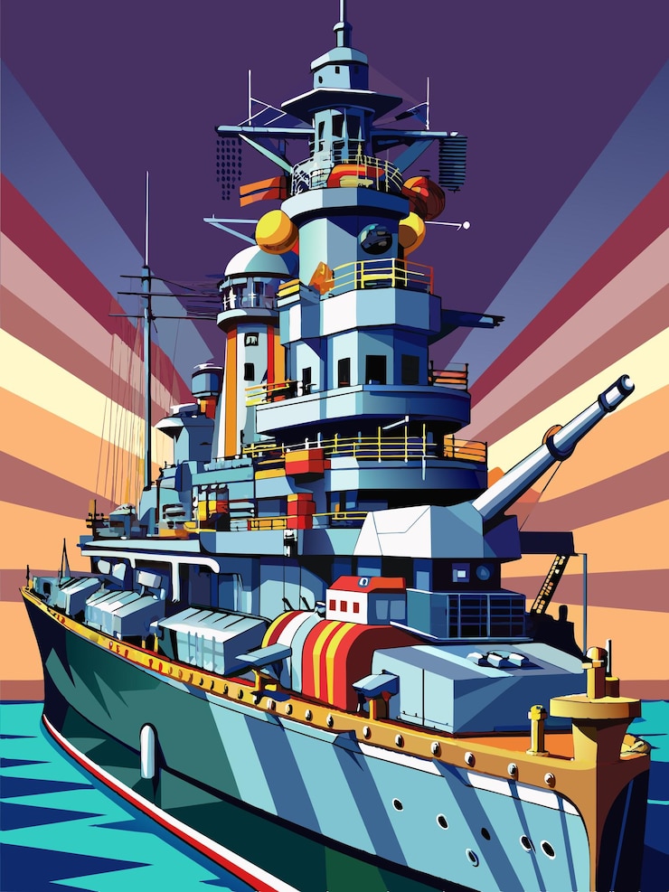 Vetor uma pintura de um navio com uma grande âncora na frente