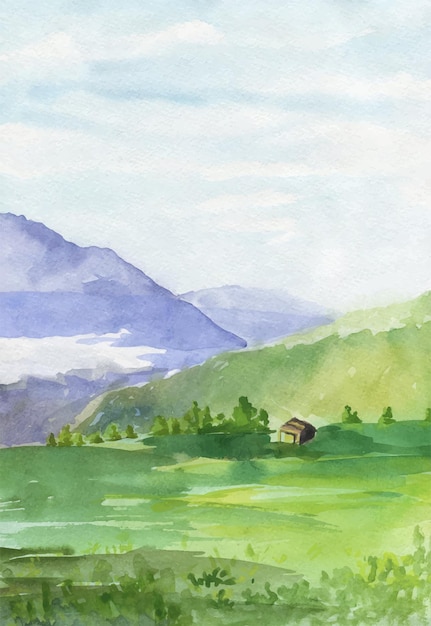 Uma pintura de uma casa em um campo