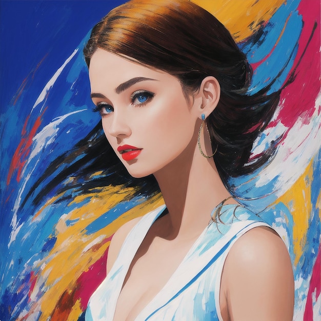 Vetor uma pintura de uma mulher com cabelos ruivos e olhos azuis é mostrada.