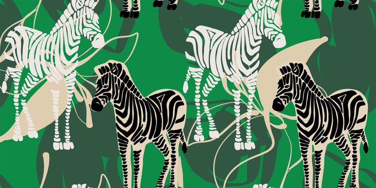 Vetor uma pintura de zebras desenhada à mão padrão abstrato sem costura colagem criativa
