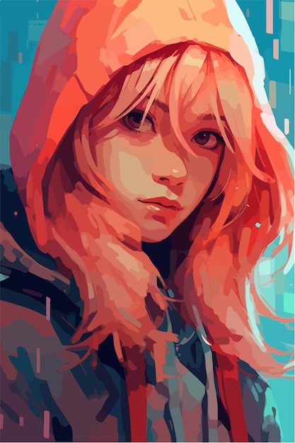 Uma pintura digital de um estilo Girl Anime