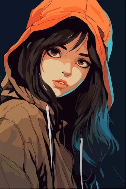 Uma pintura digital de um estilo Girl Anime