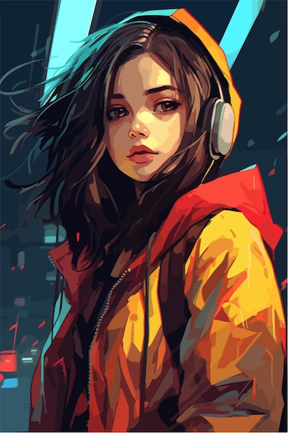 Uma pintura digital de um estilo Girl Anime