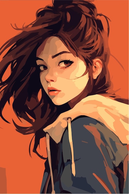 Uma pintura digital de um estilo Girl Anime