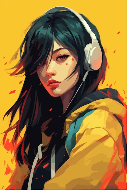 Uma pintura digital de um estilo Girl Anime